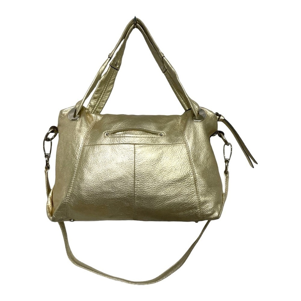 Makowsky Metallic Gold Genuine Leather Satchel Shoulder Crossbody Bag - Picture 2 of 16